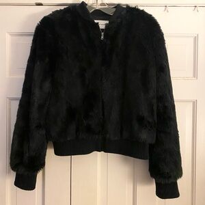 Anthropologie Cupcakes & Cashmere Black Faux Fur Bomber